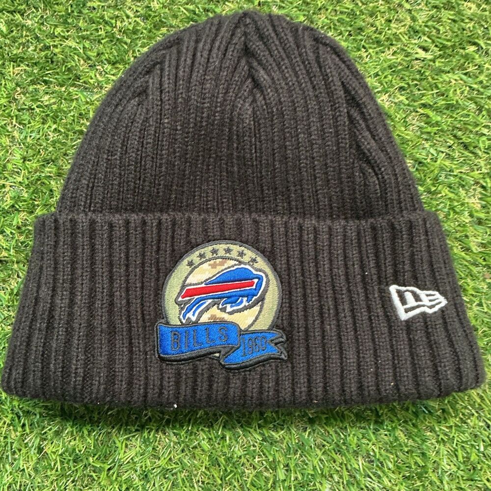 New Era Buffalo Bills NFL Black Knit Beanie Camo Logo USA Flag One Size